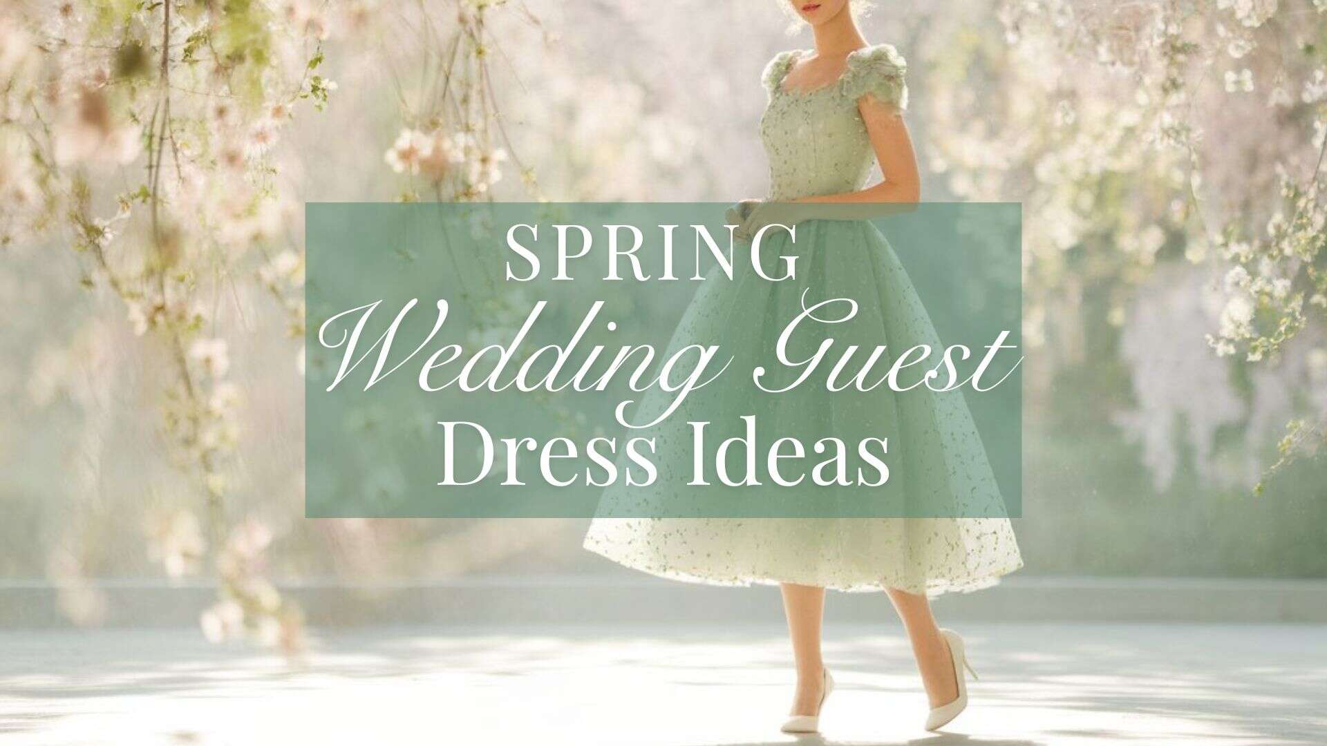 The dress features a light, pastel green fabrication with delicate textures and subtle embellishments, creating an elegant appearance. It has short, puffed sleeves and a fitted bodice that flows into a knee-length, flared skirt with a soft hemline, perfect for a spring wedding. The overall design combines a classic silhouette with a whimsical touch, ideal for a graceful celebration.